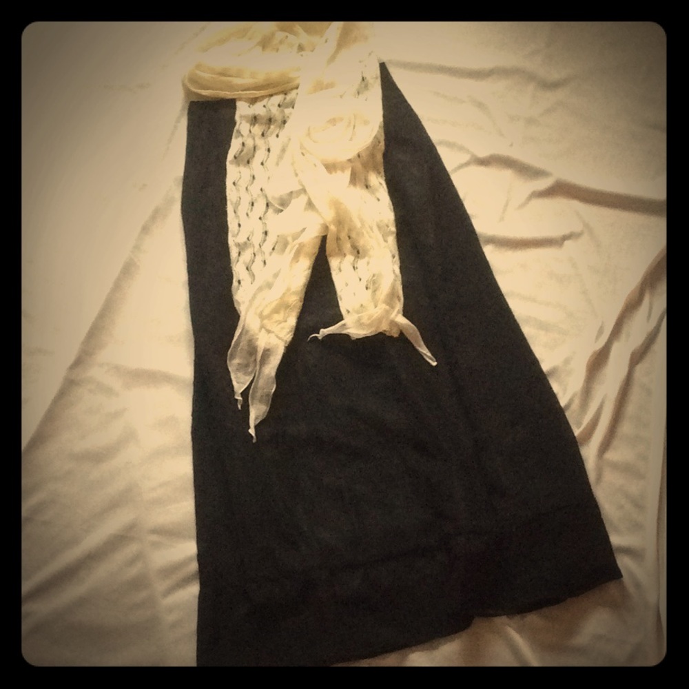 Vintage Elegant Linda Bertozzi Black Sheer Maxi w/ Pewter Fabric Underlay